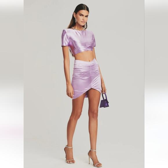 Retrofete Dehl Skirt in Lilac Purple Size XS NWT Satin Fabric Pleated Mini - Picture 1 of 10